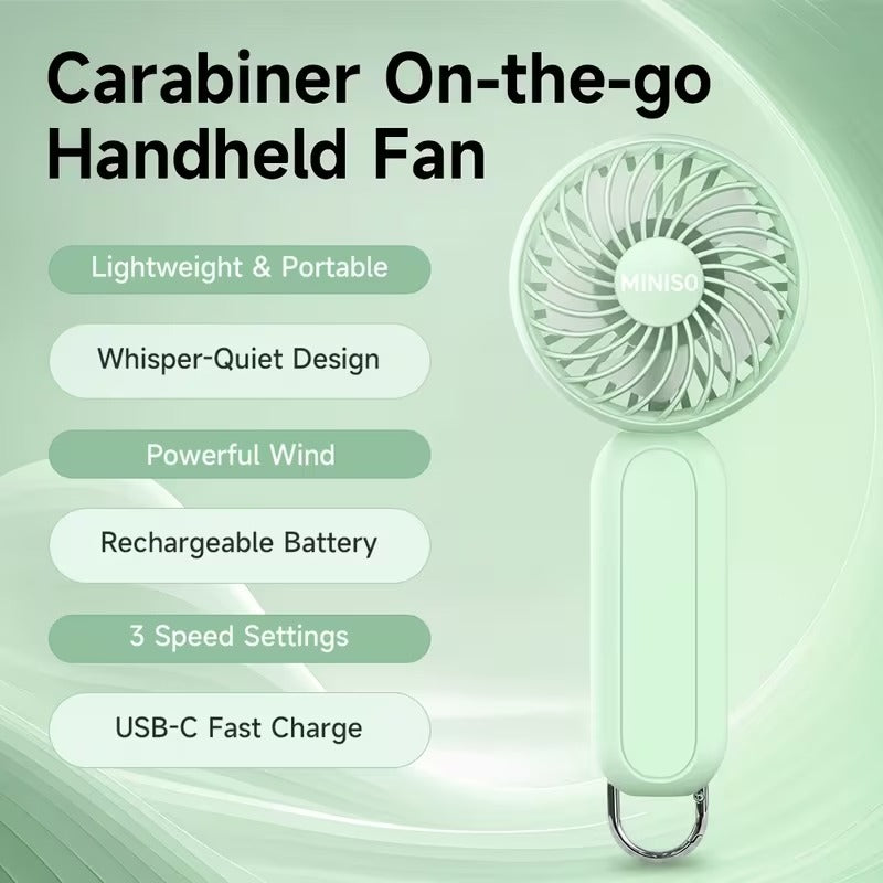 3-Speed Rechargeable Battery Handheld Fan with Carabiner Clip, Desktop And Personal Use for Outdoor, Travel, Camping, Hiking, Makeup, Gifts for Girlfriend Or Boyfriend