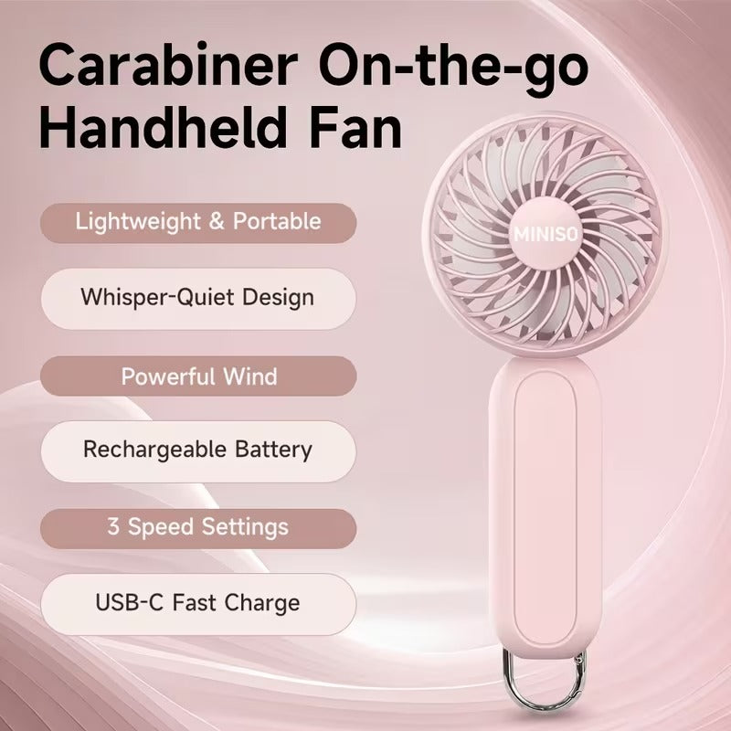3-Speed Rechargeable Battery Handheld Fan with Carabiner Clip, Desktop And Personal Use for Outdoor, Travel, Camping, Hiking, Makeup, Gifts for Girlfriend Or Boyfriend