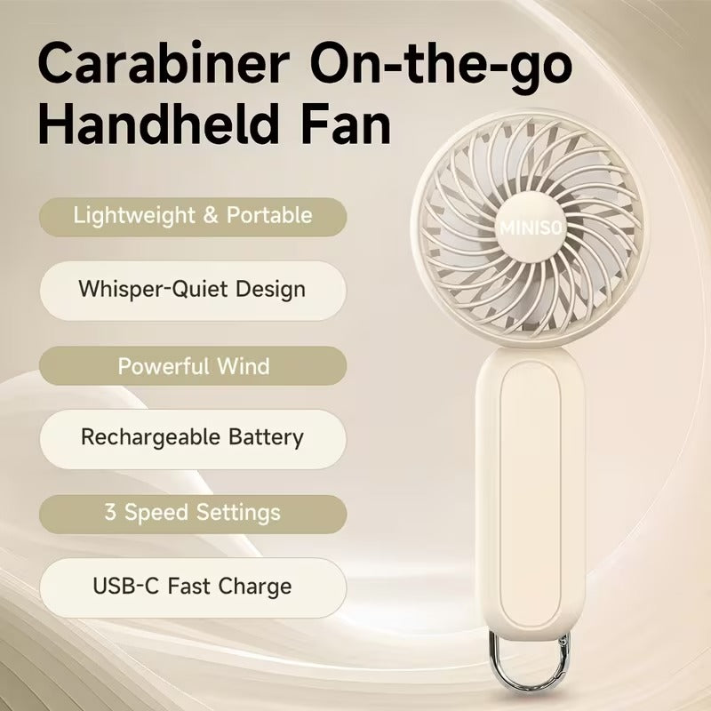 3-Speed Rechargeable Battery Handheld Fan with Carabiner Clip, Desktop And Personal Use for Outdoor, Travel, Camping, Hiking, Makeup, Gifts for Girlfriend Or Boyfriend
